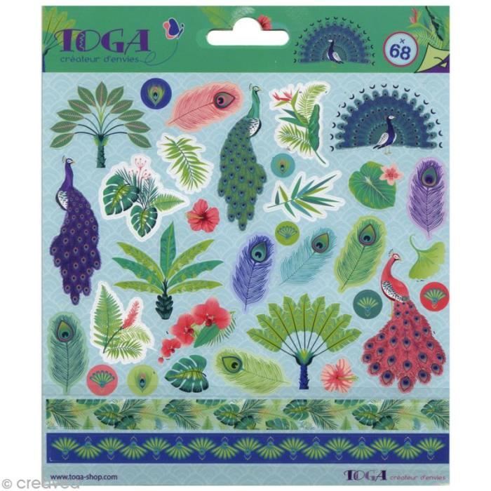Stickers Toga - Paon - 2 planches de 15 x 15 cm - 68 pcs