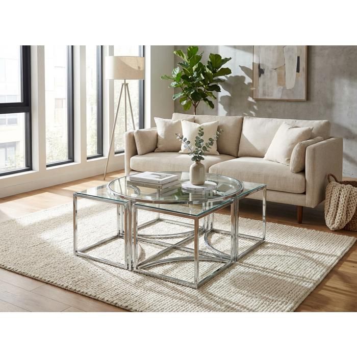 Table basse verre transparent métal chromé 90x45 cm ELVE