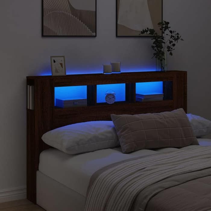 VidaXL Tête De Lit à LED Chêne Sonoma 160x18,5x103,5cm - Bois Ingénierie Avec Éclairage RVB Et Rangement