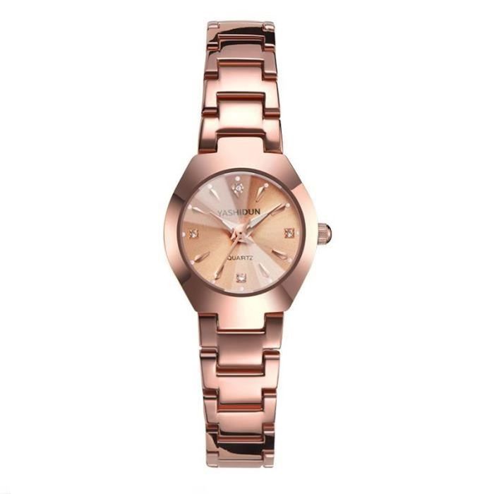 Montre Femme Quartz Dorée Avec Bracelet Décor Pierres Roses - Occasion, Fonctionne