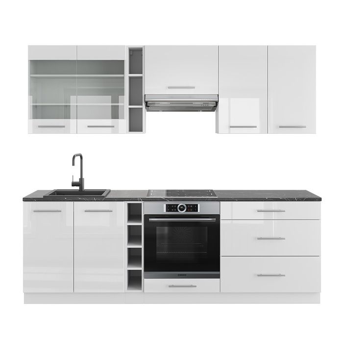 Cuisine Fame-Line, 235 cm , PT Chêne, Blanc cottage/anthracite, Vicco - Maison