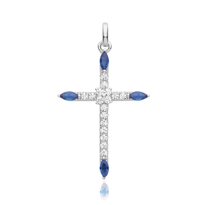 Pendentif EDS JEWELS Femme Plaqué Rhodium Argent fin 925 Oxyde de Zirconium Croix 32mm*20mm 46341