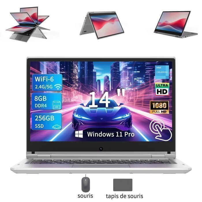 Ordinateur Portable 14" Celeron N4000, 6Go RAM, 128Go SSD - Portable Léger Sans Ventilateur, WiFi 5G, Avec Souris Offerte