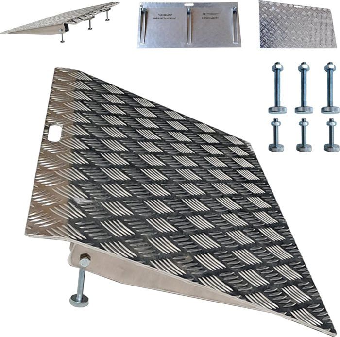 Rampe De Seuil Aluminium Réglable WORHAN - 72x41cm - Portée 300kg - Hauteur 5-10cm