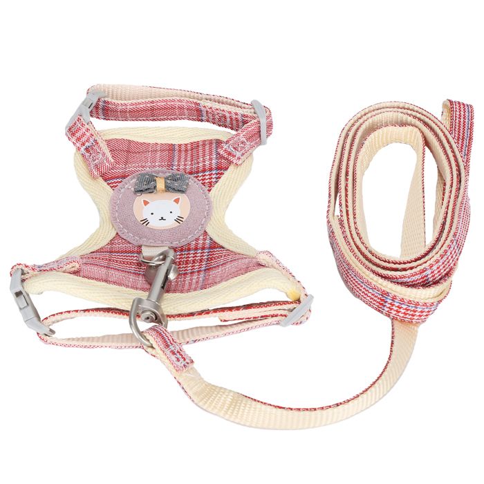 Comparer les prix de SALUTUYA Harnais de chat avec laisse Harnais de Gilet Anti‑perte de animalerie longe Plaid Plaid rose 10 cm (adapté à 3-7 kg)