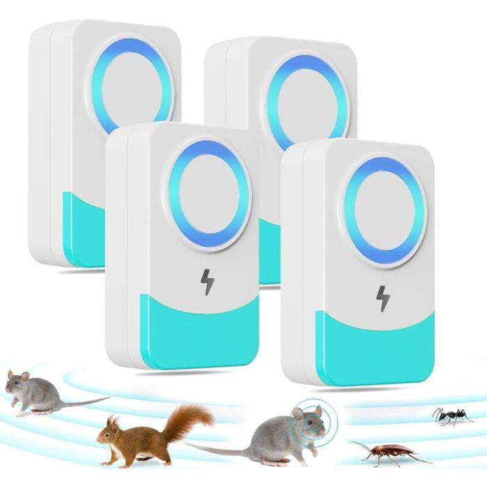 4 Pack Répulsif Ultrason Anti Rongeur Insectes 60/s Fréquence de Changement Puissant Ultrason Souris et Rats pour Occasions Polyva