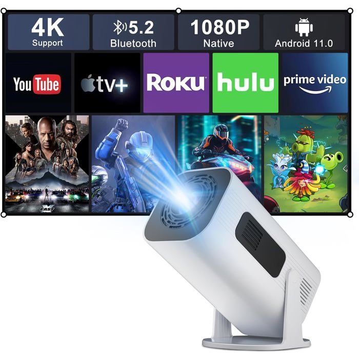 P30Plus 4k Projector Game Console, projecteur de Jeux vidéo avec 2 manettes sans Fil, 14 émulateurs intégrés, 36000+ Jeux, Blanc