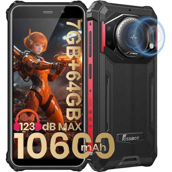 FOSSiBOT F101P smartphone incassable 545 - 10600mAh 7Go(4+3)/64Go 24MP IP68/IP69K Android 13 rouge