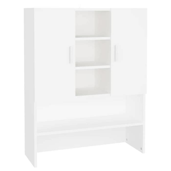 Meuble pour machine à laver - JILL - Blanc - 705x255x90 cm - Bois dingénierie - 2 portes - 9 compartiments