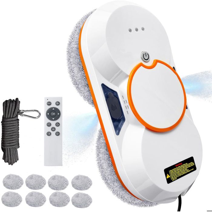Robot Laveur de Vitre - aspiration 3800Pa - Double jet deau - Avec télécommande - 3 modes de nettoyage - Réservoir deau 60 ml