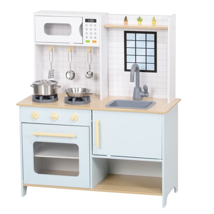 Cuisine Enfants COSTWAY en Bois avec 10 Accessoires, Zone Cuisine Enfants COSTWAY en Bois avec 10 Accessoires, Zone