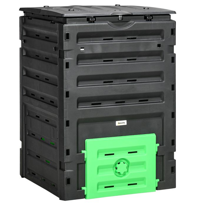 Composteur de jardin - Outsunny - 450 L - 80 aérations et 2 portes coulissantes - polypropylène - 69 x 71 x 103 cm - noir