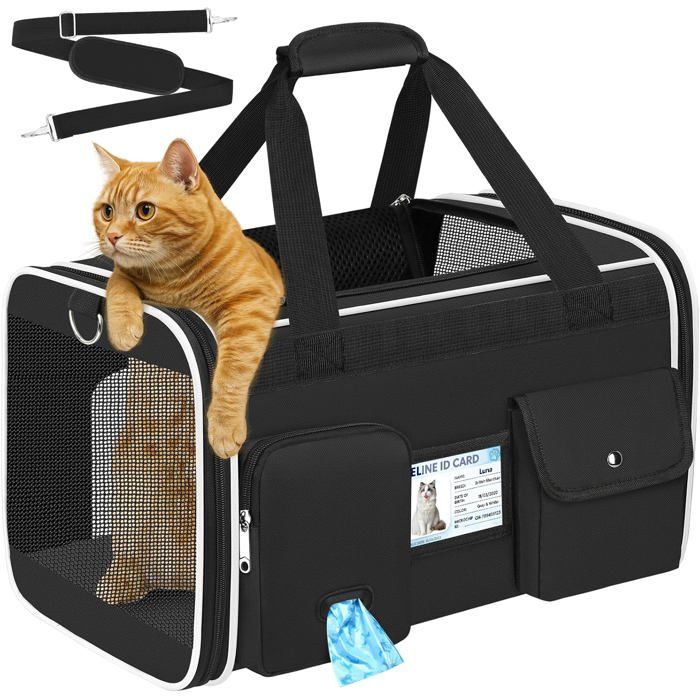 Sac Transport Chat Chien Approuvé Aviation - Caisse de Transport Pliable jusquà 9kgTissu Oxford 600D Matelas AmovibleNoir