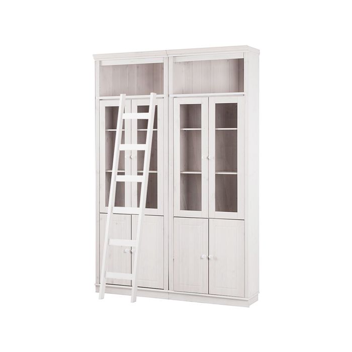 Anita-bibliothèque Avec Rangement Et Échelle En Pin Laqué Blanc Anita-bibliothèque Avec Rangement Et Échelle En Pin Laqué Blanc