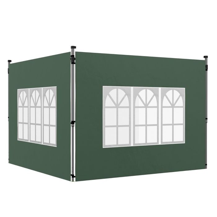 Set de 2 Parois Latérales pour Tonnelle 3x3/3x4 m avec Fenêtre - 295x195 cm - Étanche - Vert