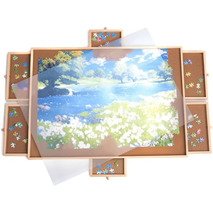 Plateau pour puzzle de 1000 pièces, 6 tiroirs, support réglable, couvercle, tapis de puzzle, gris foncé, Relaxdays | Leroy Merlin
