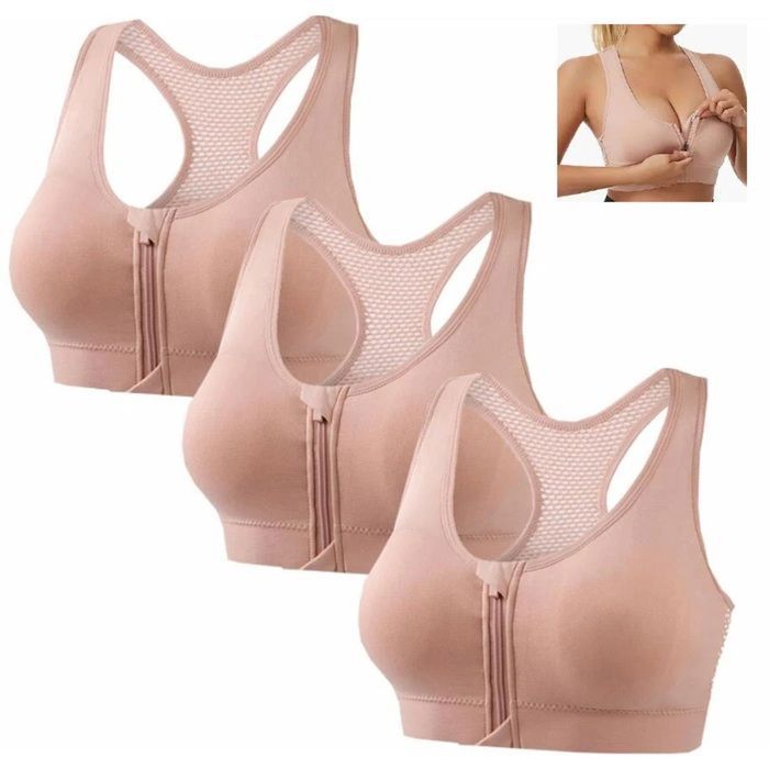 3pcs Soutien Gorge de Sport Femme Sans Armature Brassière Maintien Fort Fermeture Devant avec Zippée Push Up Couleur Unie Rose 3pcs Soutien Gorge de Sport Femme Sans Armature Brassière Maintien Fort Fermeture Devant avec Zippée Push Up Couleur Unie Rose