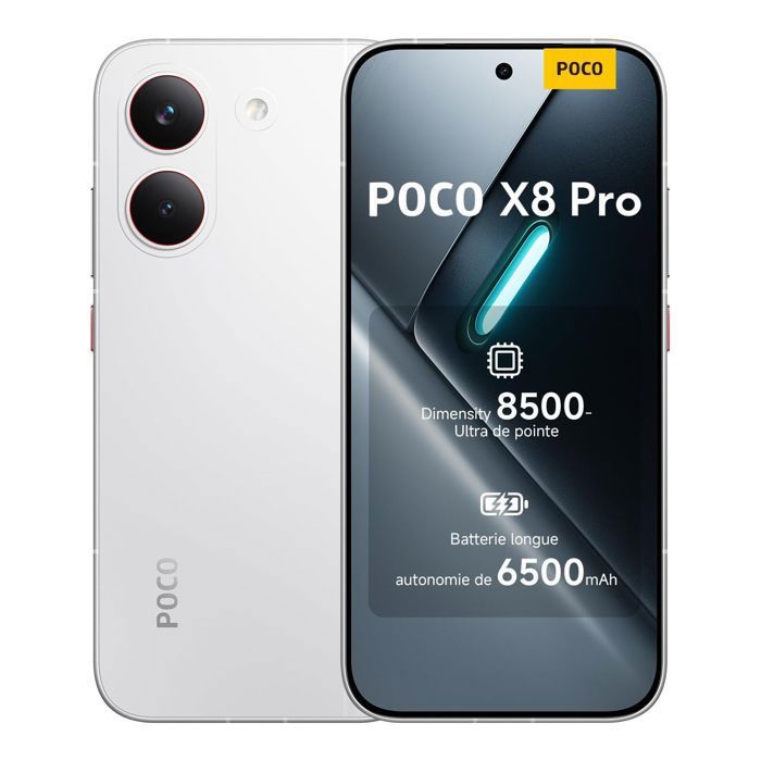 Smartphone Xiaomi POCO X8 Pro 5G 12Go Ram 512Go Blanc Dimensity 8500-Ultra Capteur Sony IMX882 de 50 Mpx avec OIS 6500mAh