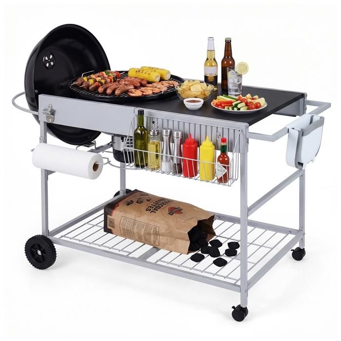 COSTWAY Desserte pour Plancha avec 4 Roulettes Plan de Travail Étagères de Rangement pour Jardin Terrasse Camping Pique-Nique