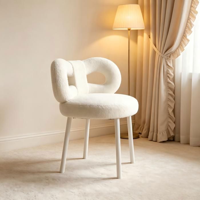 Chaise de Coiffeuse avec Dossier Nœud Papillon Ergonomique Blanc 37x37x67cm