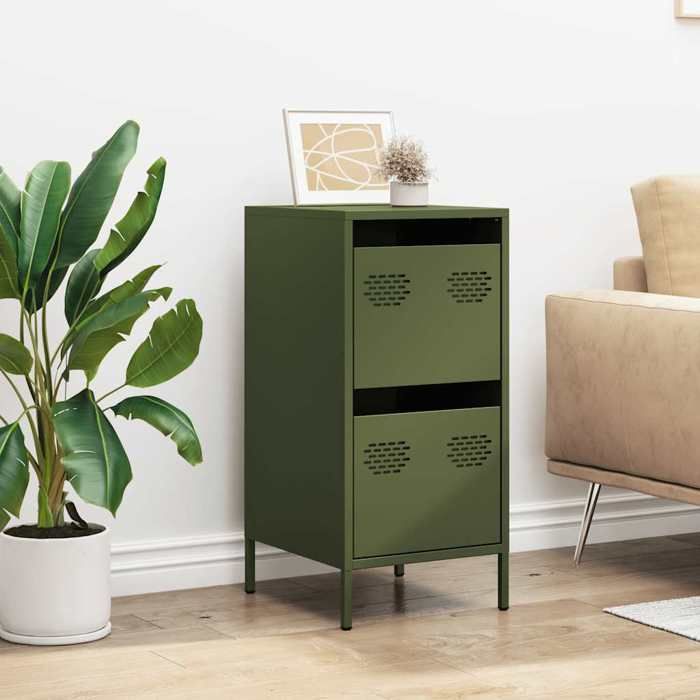 (15905)Commode - contemporain - Buffet rangement - vert olive 35x39x73 5 cm acier laminé à froid poid:14.53 kg
