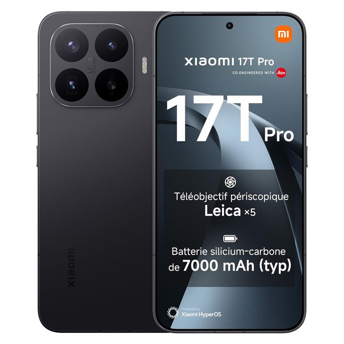 Smartphone Xiaomi 17T Pro 5G 12Go Ram 1To Noir Écran 6.83 144 Hz 7000mAh HyperCharge 100W Téléobjectif Leica 5 x - Version globale