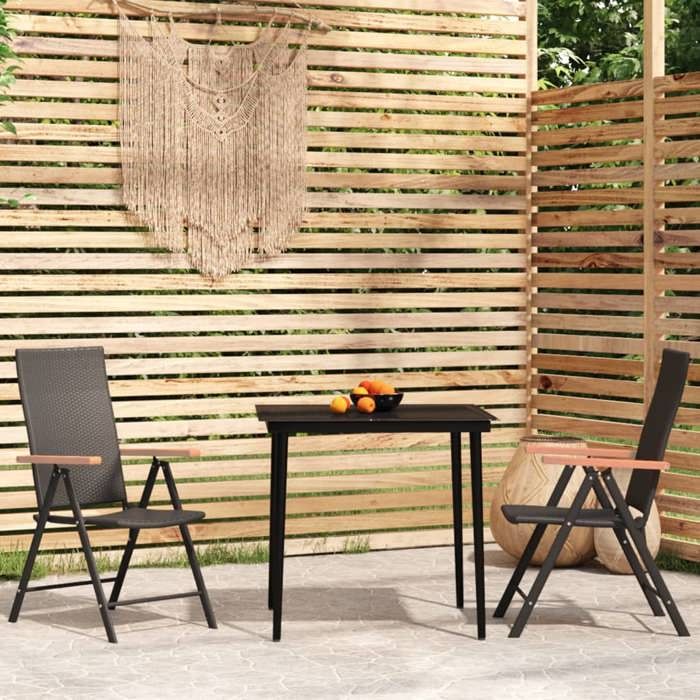VIDAXL Ensemble Table avec chaises jardin (3 pcs) - ANTI-UV - Noir 80x80x74 cm M1282