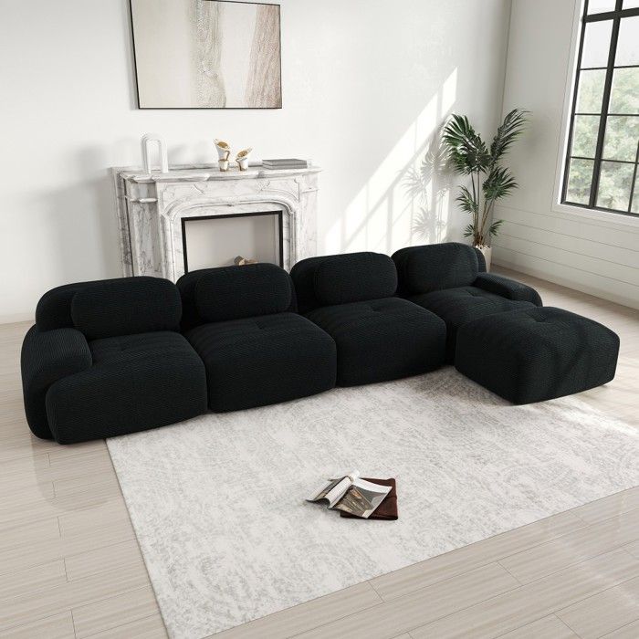 Canapé Angle 4 Places Noir - Rembourrage 32D Élastique - Antidérapant Méridienne - Accoudoirs XL Sans Assemblage - Salon Confort Canapé Angle 4 Places Noir - Rembourrage 32D Élastique - Antidérapant Méridienne - Accoudoirs XL Sans Assemblage - Salon Confort