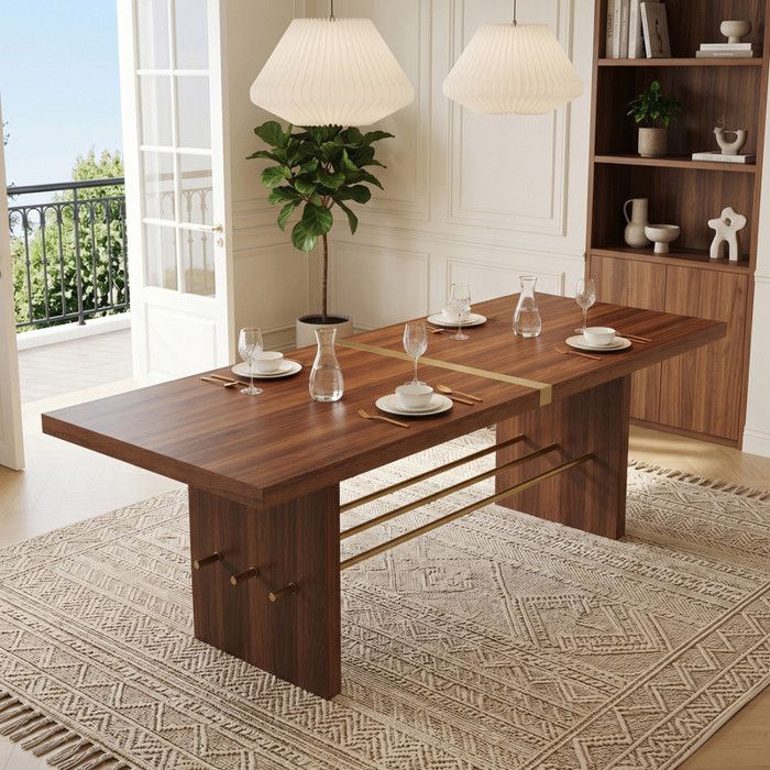 Table à manger 180x75cm pour 6 à 8 personnes résistante à leau et aux rayures design moderne plateau de 4 cm dépaisseur noyer