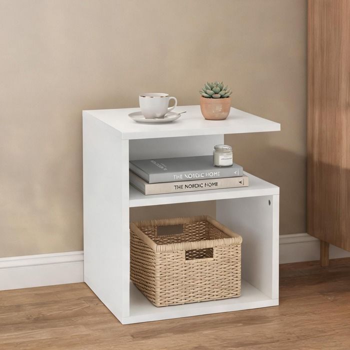 Table dappoint 3 niveaux avec étagères ouvertes panneau de particules mélaminé blanc 35 x 35 x 41 5 cm pour salon ou chambre