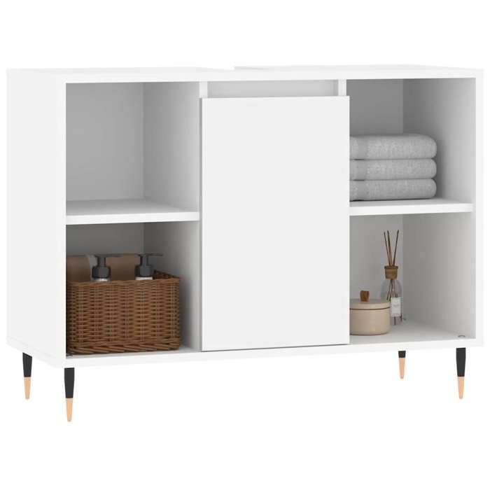Armoire de salle de bain - COCO - Colonne de bain - COCO - bois dingénierie - blanc - pieds stables - porte réversible - 4 étag