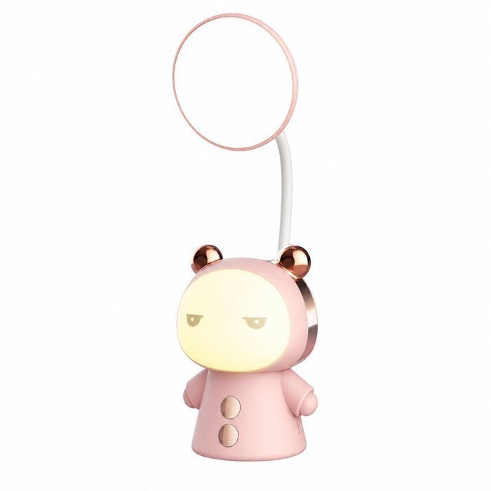 Lampe de Bureau LED Rechargeable - Cartoon Mignon - Double Source Lumineuse et Col Flexible - pour Lecture Chambre Enfant - Rose