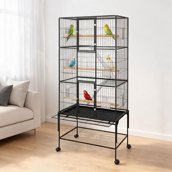 Cage à Oiseaux Extra Large 175cm – Acier Pieds Roulants Bac Amovible Volière pour Perroquets/Perruches/Canaris 81x46 5x175cm