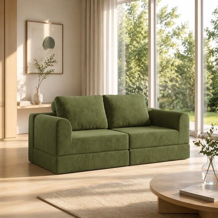 Canapé-Lit Pliant 4 en 1 160 x 80 x 78 cm Méridienne en Flanelle Convertible lit Canapé Pliant pour Salon Chambre - Vert