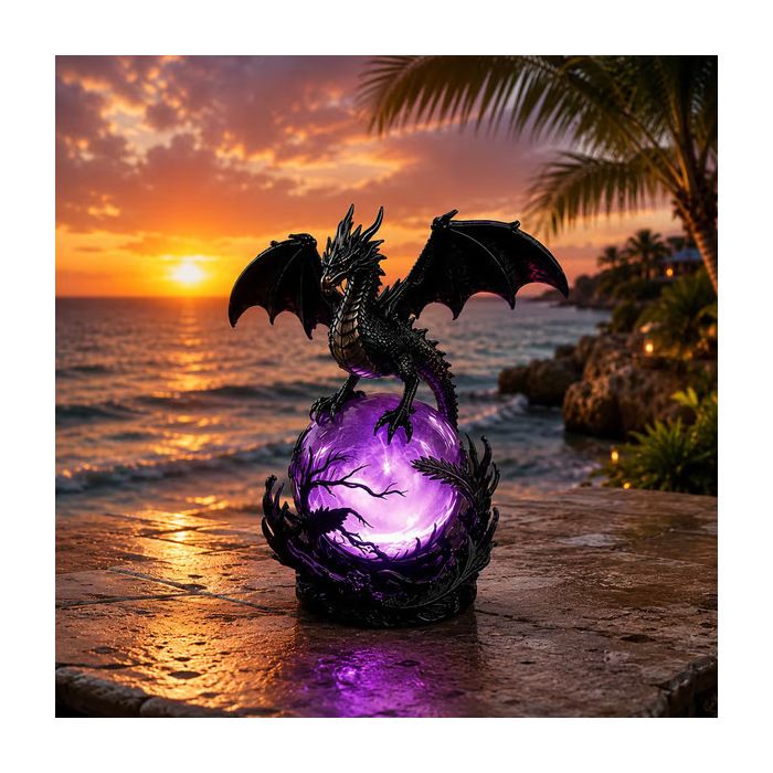 Veilleuse dragon sur boule lumineuse violette lampe d’ambiance fantasy décoration gothique pour salon bureau cadeau