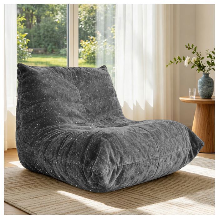 Fauteuil Pouf Relax 90x100x80 cm en flanelle assise profonde en mousse haute résilience - gris