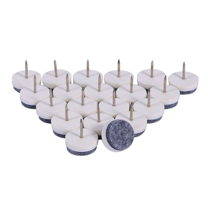 Lot de 20 patins en feutre blanc de 24 mm pour pieds de meubles (tables chaises etc.) à poser soi-même. Protection anti-crevaison