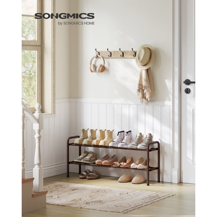 Étagère à Chaussures à 2 Niveaux Rangement Ajustable en Acier Noir Étagère à Chaussures à 2 Niveaux Rangement Ajustable en Acier Noir