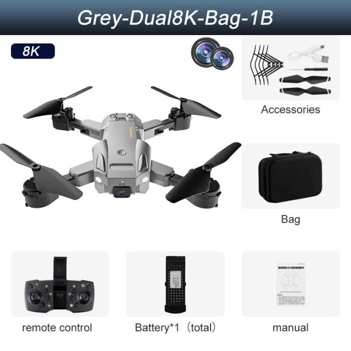 GrisDual8KBag1B Drone GPS 5G HD Professionnel pour Touristes, Caméra Wifi FPV, Évitement