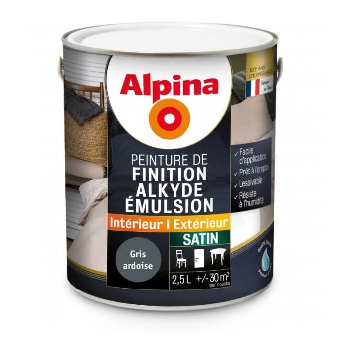 ALPINA - Peinture Alpina Alkyde émulsion 2,5L Satin - Couleur:Gris ardoise  finition:Satinée - Achat / Vente peinture - vernis Peinture Alpina Alkyde  émulsio - Cdiscount
