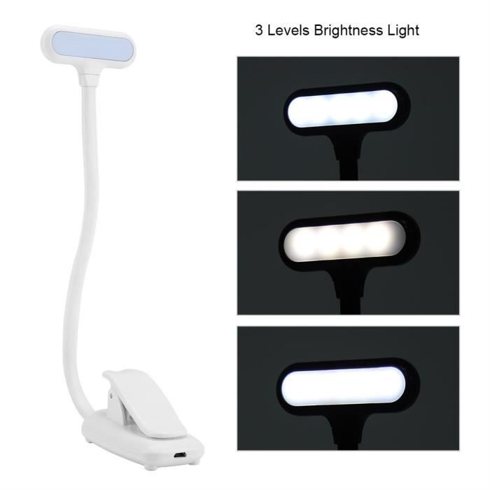 Lampe de lecture LED rechargeable USB-C – Clip flexible 360°, lumière réglable pour livre, lit et bureau - Décoration