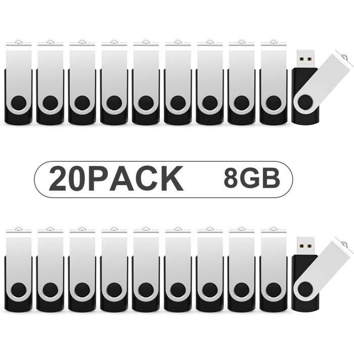 Lot de 20 Clés USB 8 Go - KOOTION - Noir - Stockage Externe - Porte-Clé