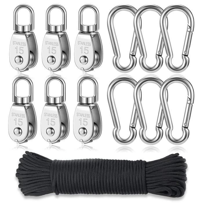 Kit De 4 Poulies En Acier Inoxydable 304 + Corde Nylon 30 M - Pour Levage, Bricolage, Camping