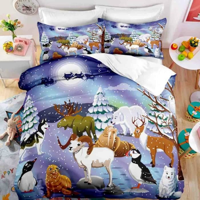 Noel Housse De Couette 200X200 Ado Garcon Avec 2 Taies D Oreiller 65X65Cm Parrure De Draps 200X200 2 Personnes Coton Polyeste Z4821 Cdiscount Maison