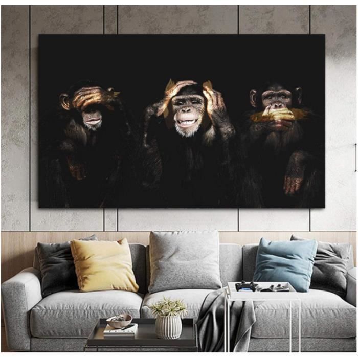 ZMFBHFBH Imprimer 3 Singes Photo Animale Toile Art Mural Affiches Et Impressions Peinture Décor à La Maison Salon Décoration 60x120 Cm (23,6 X 47,2 Pouces) Sans Cadre