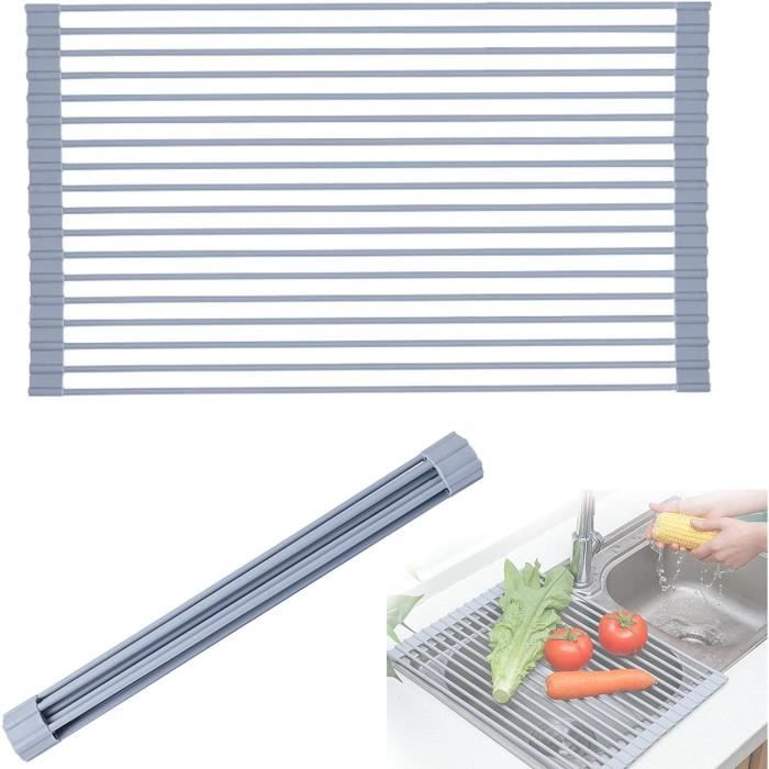 Égouttoir à Vaisselle Pliable En Acier Inoxydable - Rangement Sur évier, Antidérapant, Multifonction (gris)