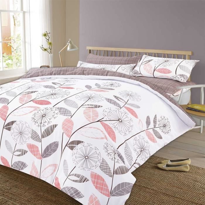 Brentfords Parure De Lit Double 200x200 Cm – Rose/Gris Réversible, Microfibre, Lave 40°C
