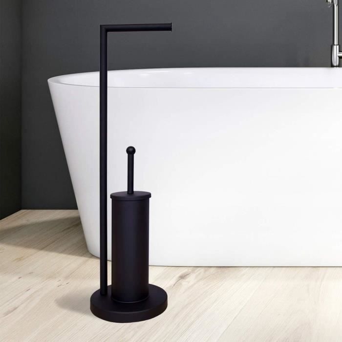 Porte-rouleaux De Toilette Sur Pied « Wraymond » Noir - En Métal, Autonome, Dimensions 15x15x69cm, Neuf
