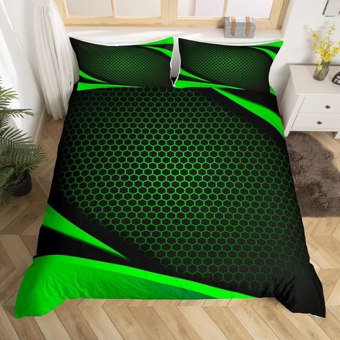Couette 3 Pièces Motif Hexagone Coloré - 135x200 Cm - Pour Enfant, Joueur, Décoration Chambre