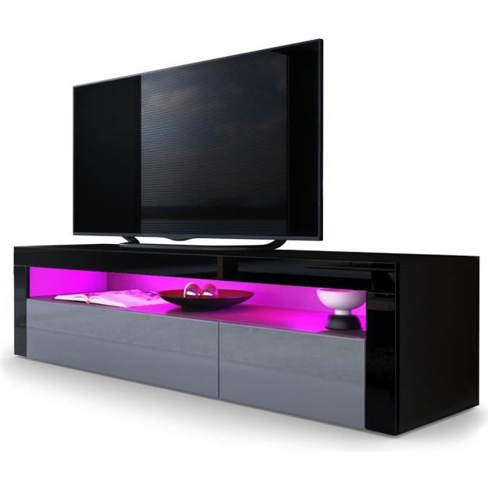 vladon meuble tv bas valencia en noir mat - gris haute brillance - noir haute brillance